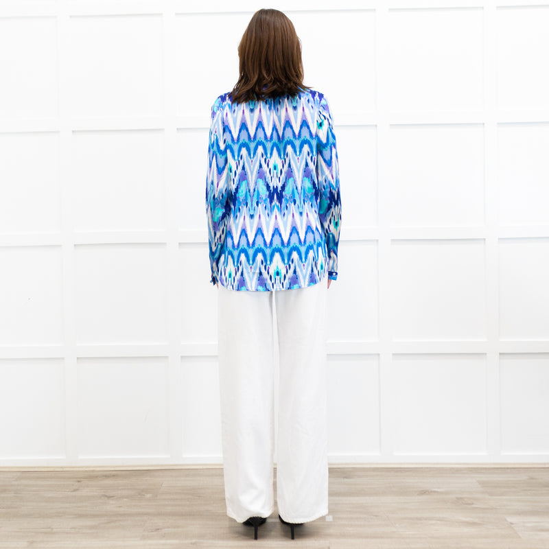 Charlotte Sparre Blue And White Aztec Print Silk Blouse