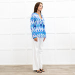 Charlotte Sparre Blue And White Aztec Print Silk Blouse