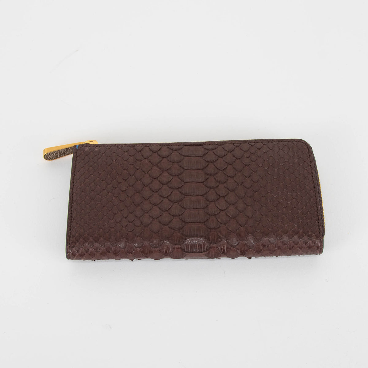 Smythson Brown Snake Skin Long Wallet