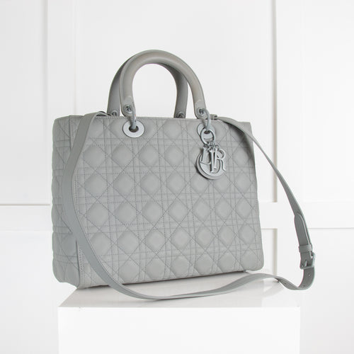Dior Grey Ultramatte Large Lady Dior Calfskin Bag