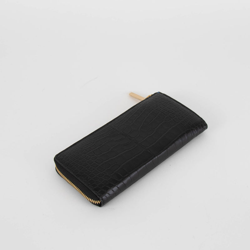 Smythson Black Croc Long Wallet