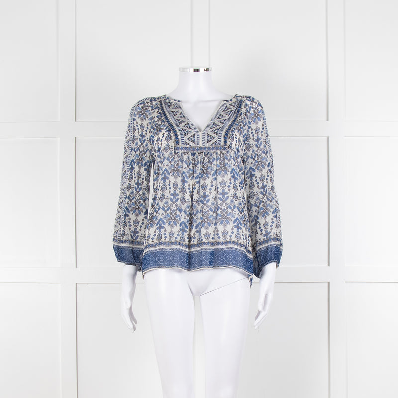 Joie Blue And Grey Silk Paisley Top