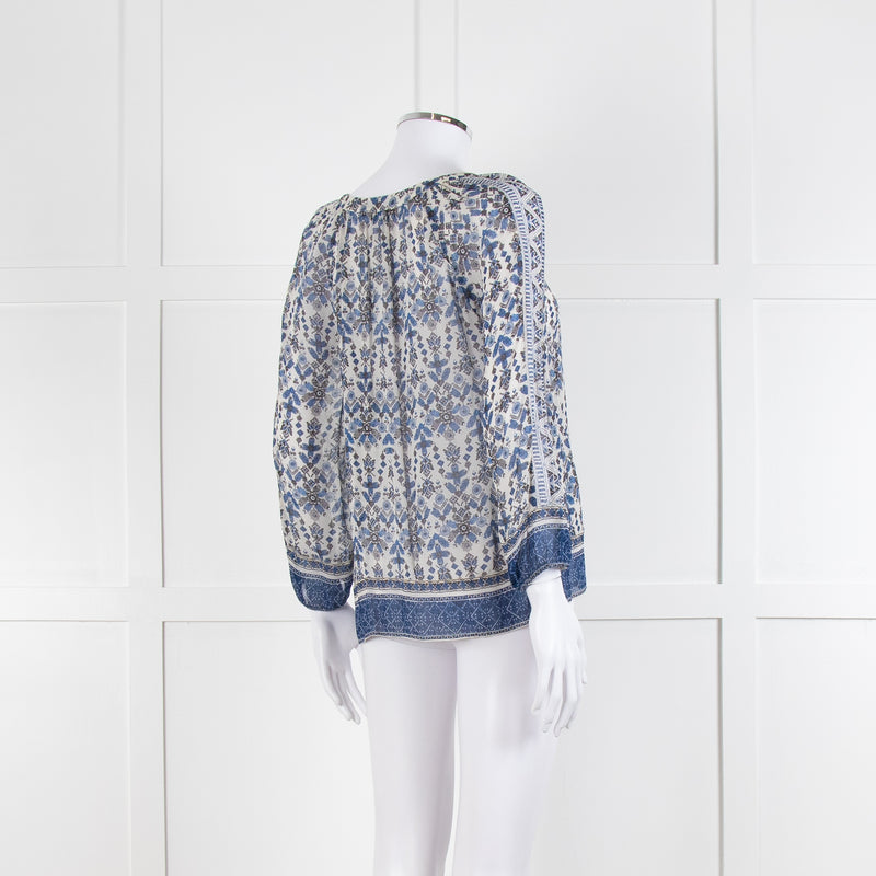 Joie Blue And Grey Silk Paisley Top