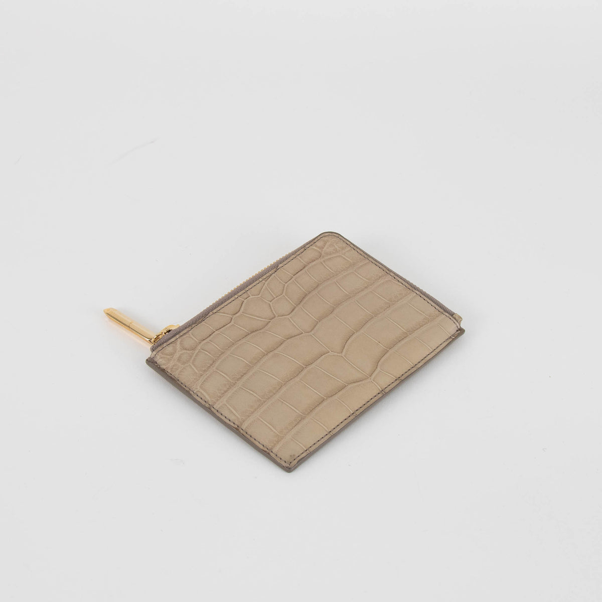 Smythson Beige Croc Side Zip Wallet