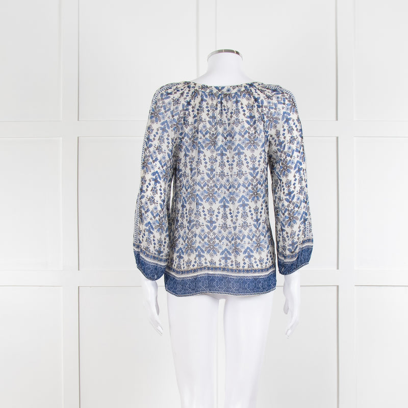 Joie Blue And Grey Silk Paisley Top