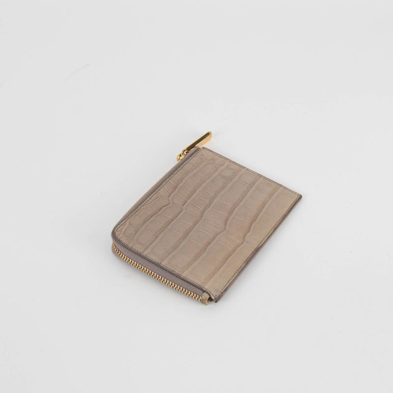 Smythson Beige Croc Side Zip Wallet