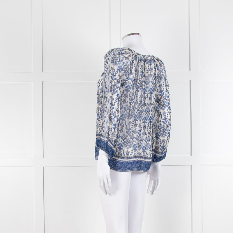 Joie Blue And Grey Silk Paisley Top