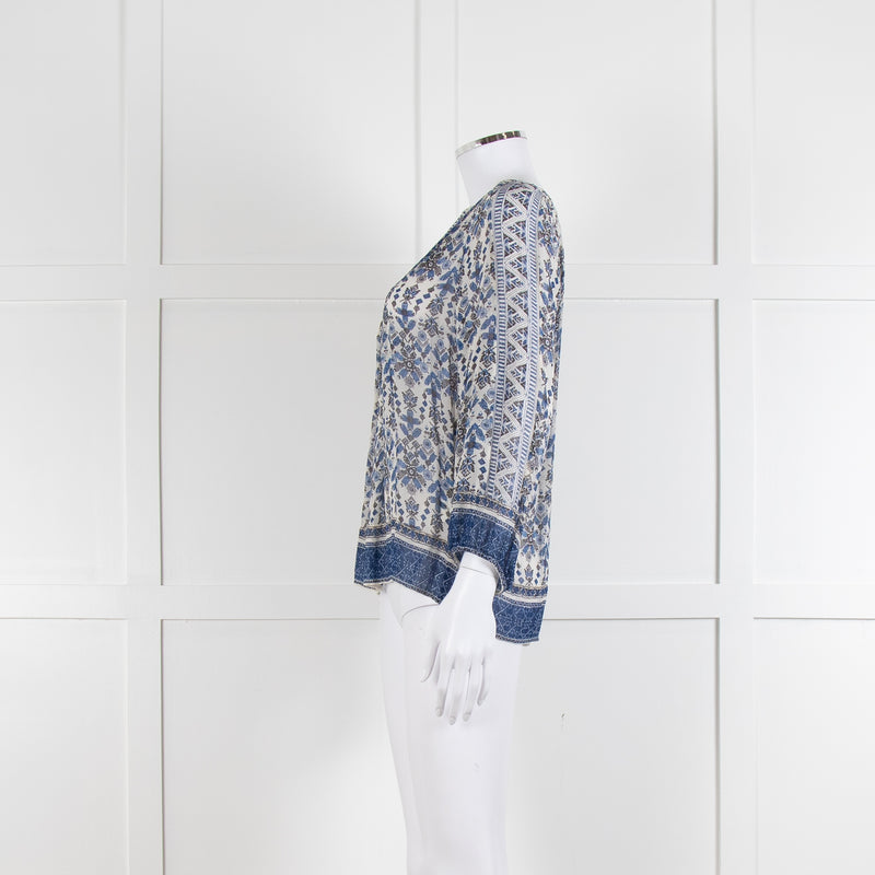 Joie Blue And Grey Silk Paisley Top