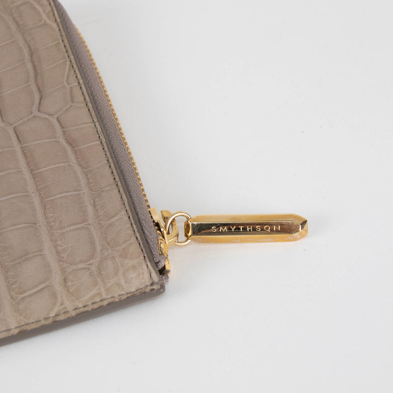 Smythson Beige Croc Side Zip Wallet