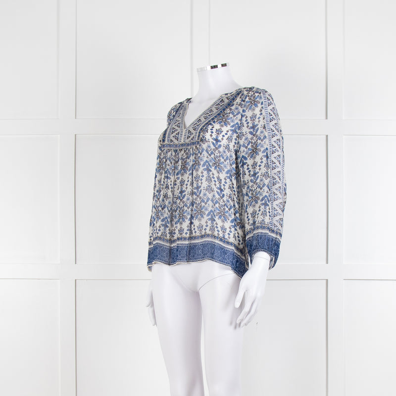 Joie Blue And Grey Silk Paisley Top