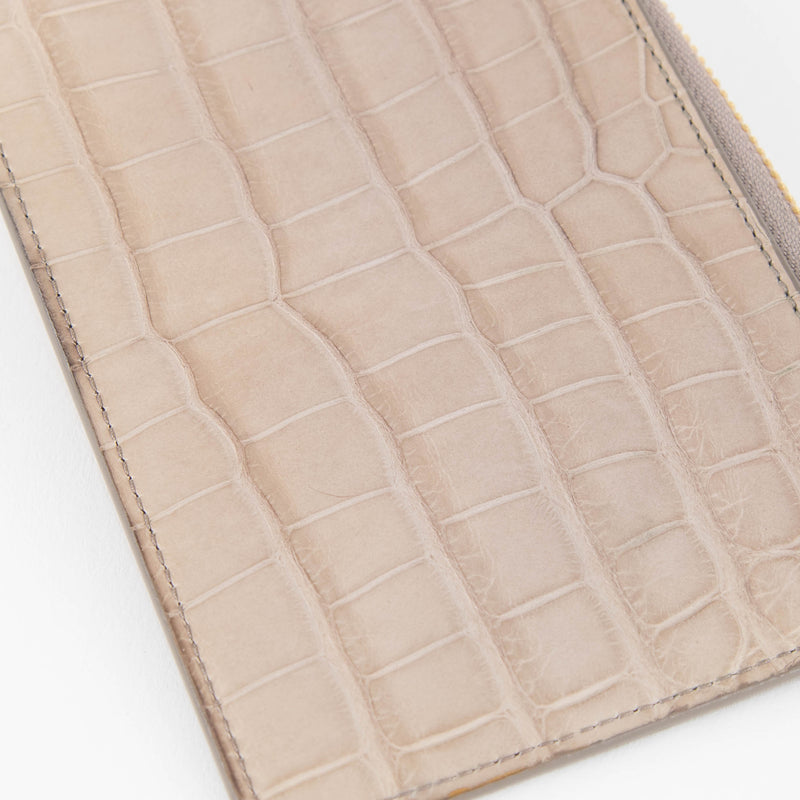 Smythson Beige Croc Side Zip Wallet
