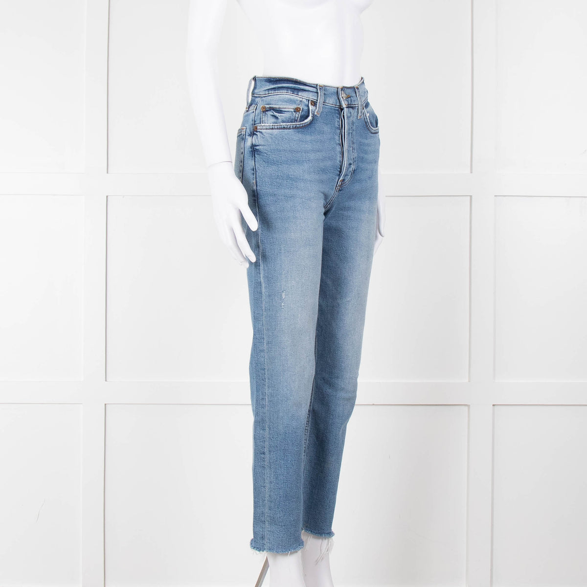 Re/Done Blue Denim Cropped Slim Leg Jeans