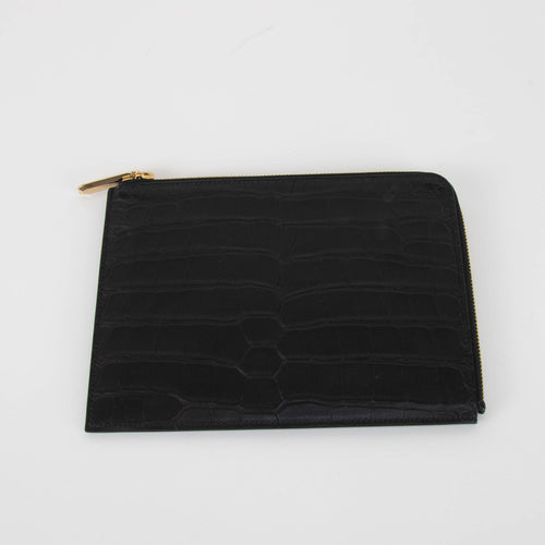 Smythson Black Croc Travel Wallet