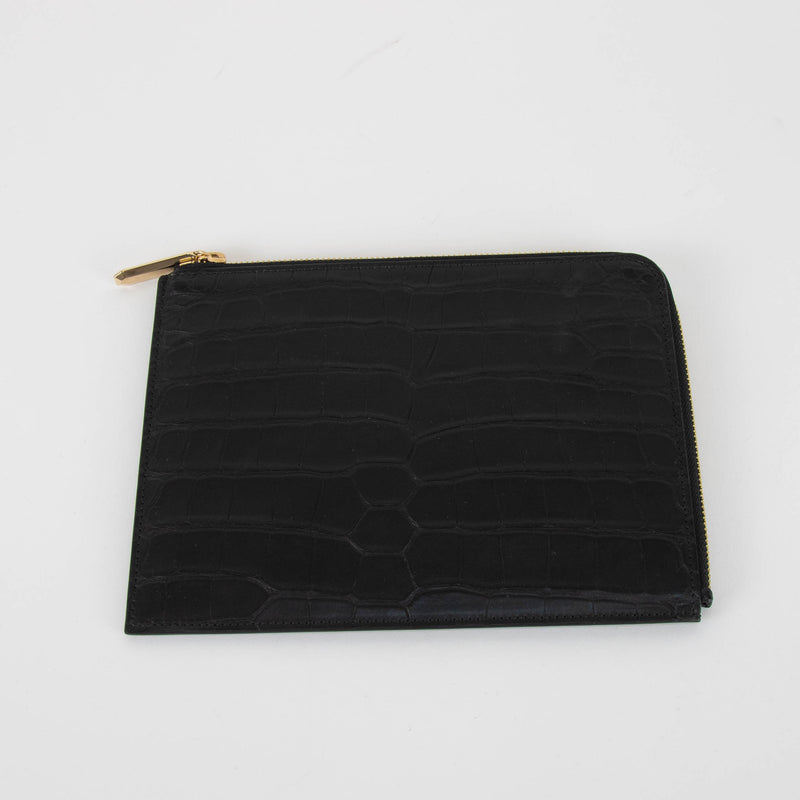 Smythson Black Croc Travel Wallet