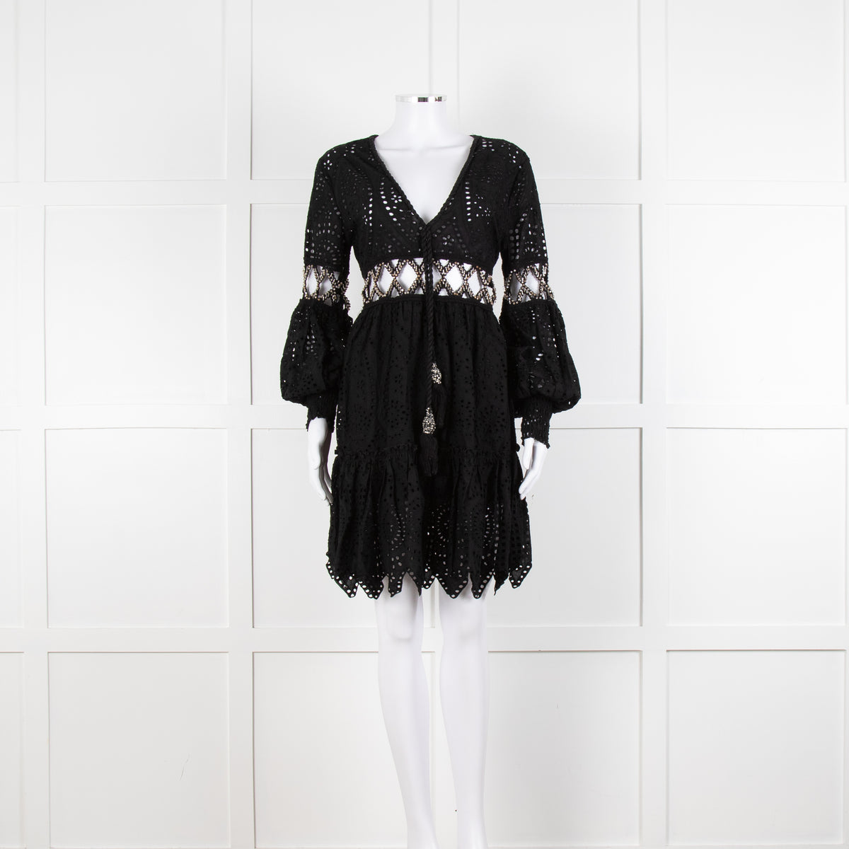Laurie & Joe Black Broderie Mini Dress with Embellished Waist