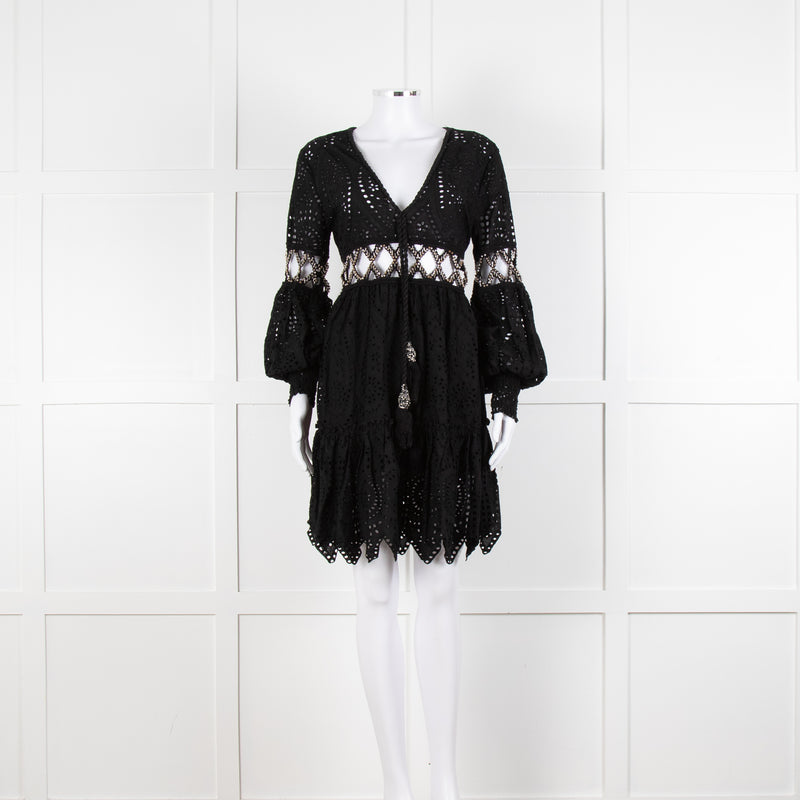 Laurie & Joe Black Broderie Mini Dress with Embellished Waist