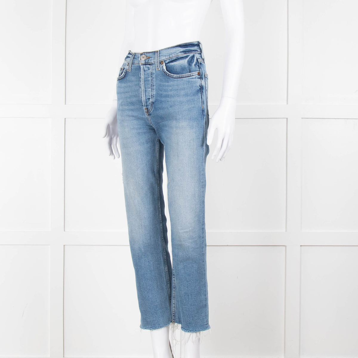 Re/Done Blue Denim Cropped Slim Leg Jeans