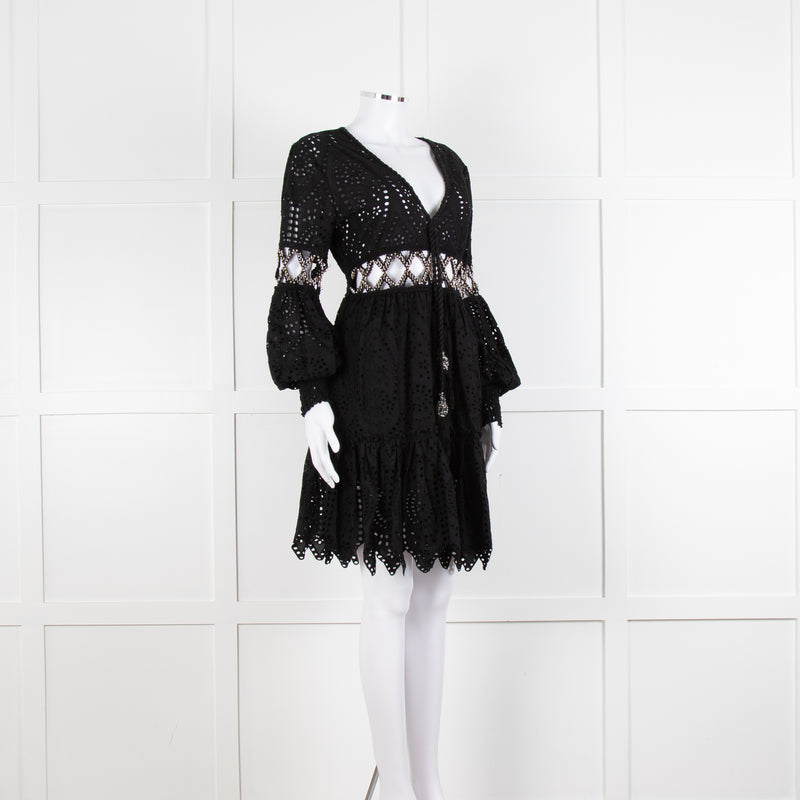 Laurie & Joe Black Broderie Mini Dress with Embellished Waist
