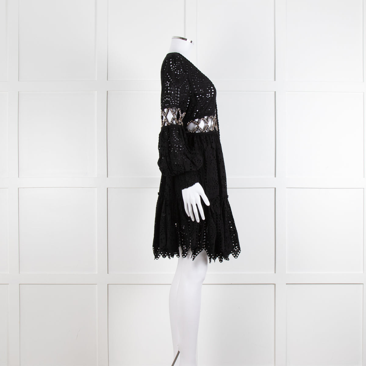 Laurie & Joe Black Broderie Mini Dress with Embellished Waist