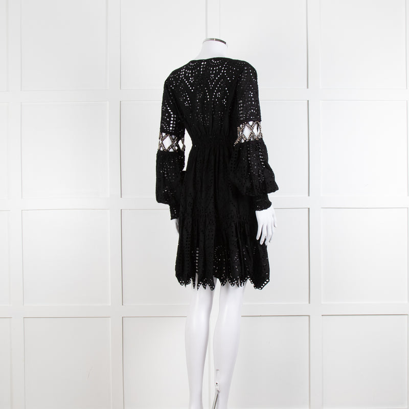 Laurie & Joe Black Broderie Mini Dress with Embellished Waist
