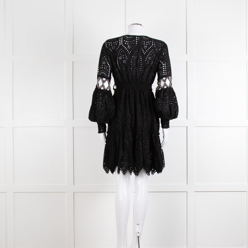 Laurie & Joe Black Broderie Mini Dress with Embellished Waist