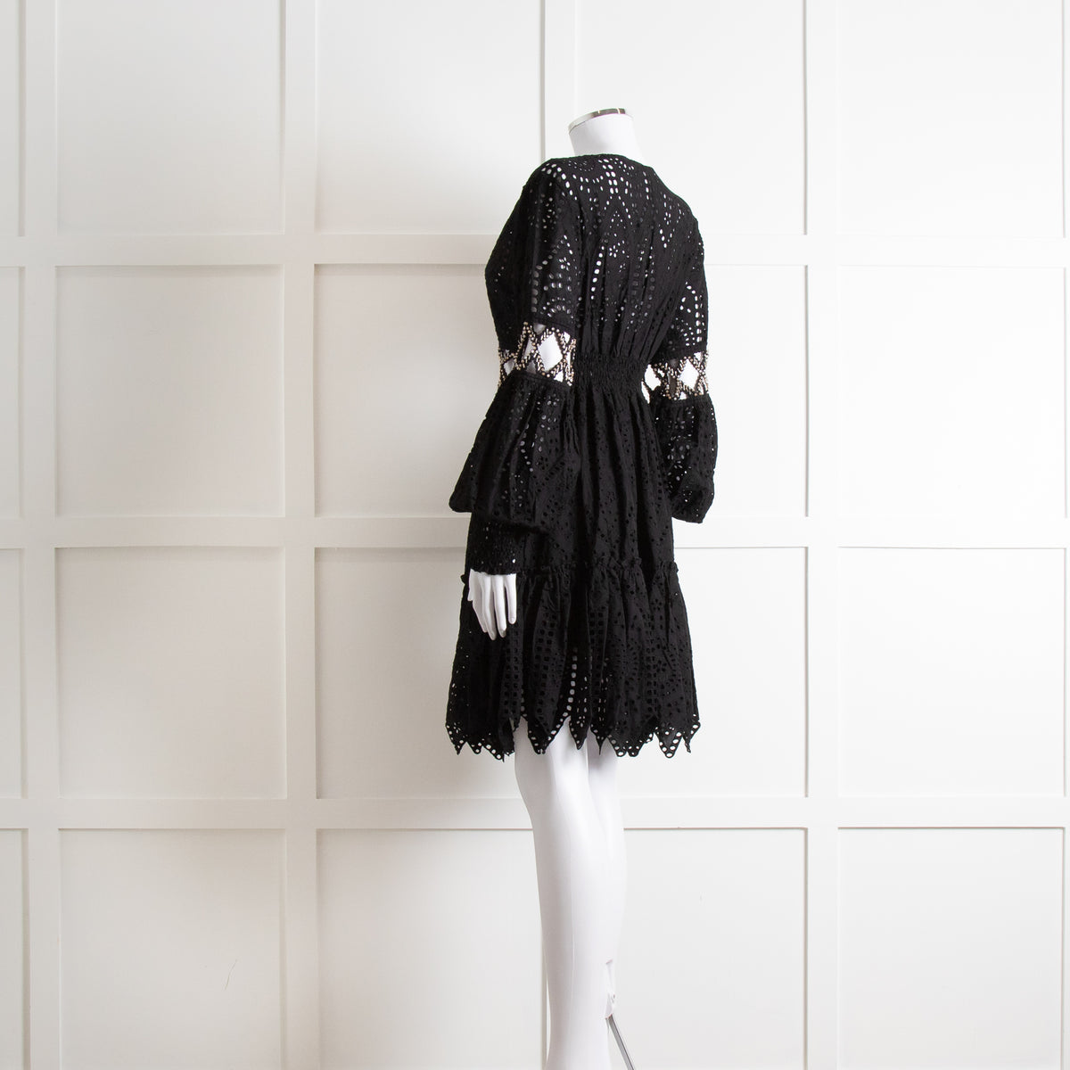 Laurie & Joe Black Broderie Mini Dress with Embellished Waist