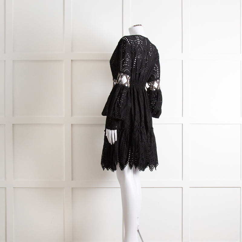 Laurie & Joe Black Broderie Mini Dress with Embellished Waist