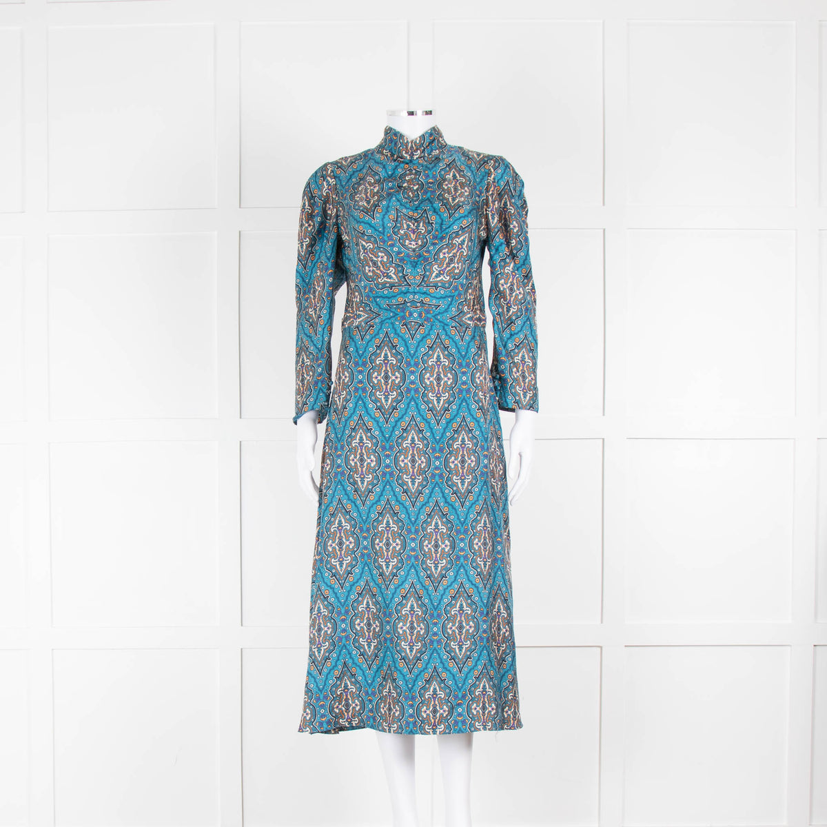 Sandro Blue Orange Purple Paisley High Neck Midi Dress