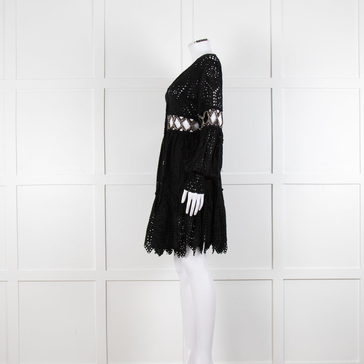 Laurie & Joe Black Broderie Mini Dress with Embellished Waist
