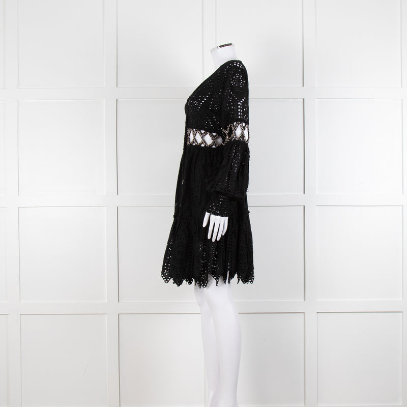 Laurie & Joe Black Broderie Mini Dress with Embellished Waist