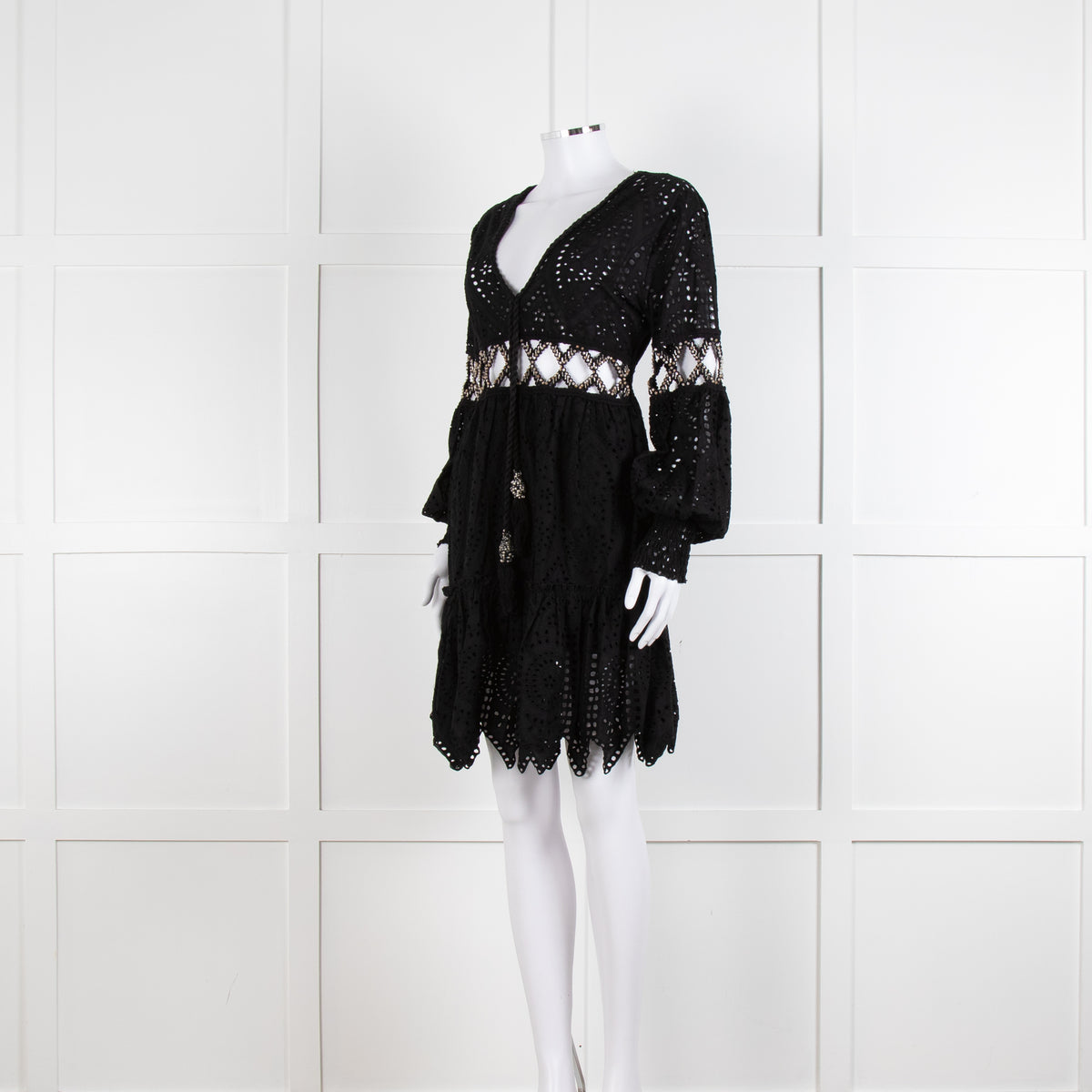 Laurie & Joe Black Broderie Mini Dress with Embellished Waist