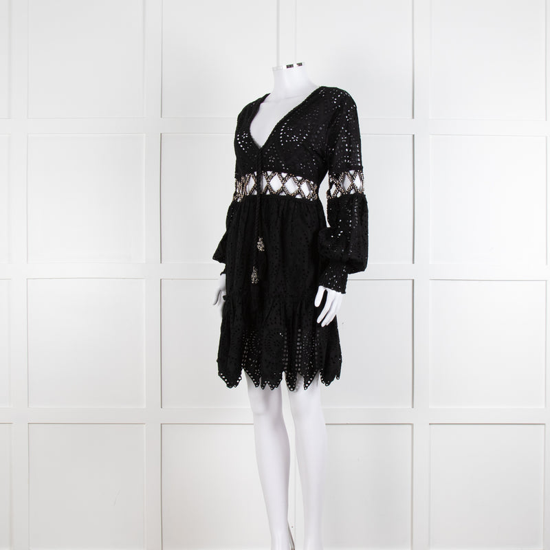Laurie & Joe Black Broderie Mini Dress with Embellished Waist