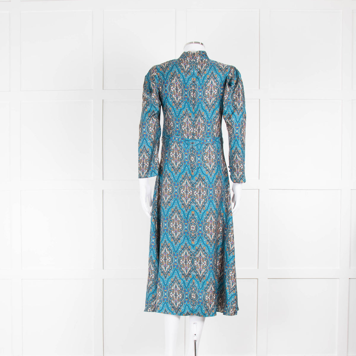Sandro Blue Orange Purple Paisley High Neck Midi Dress