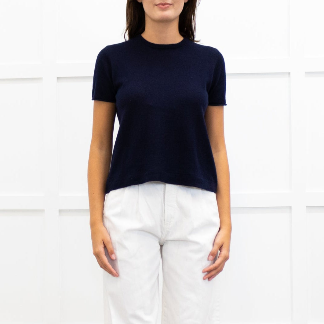 Joseph Navy Fine Knit Short Sleeve Cashmere Sweater
