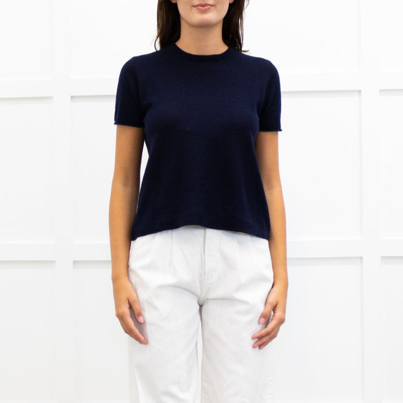 Joseph Navy Fine Knit Short Sleeve Cashmere Sweater