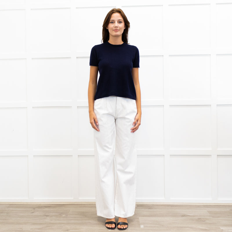 Joseph Navy Fine Knit Short Sleeve Cashmere Sweater