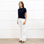 Joseph Navy Fine Knit Short Sleeve Cashmere Sweater