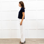 Joseph Navy Fine Knit Short Sleeve Cashmere Sweater