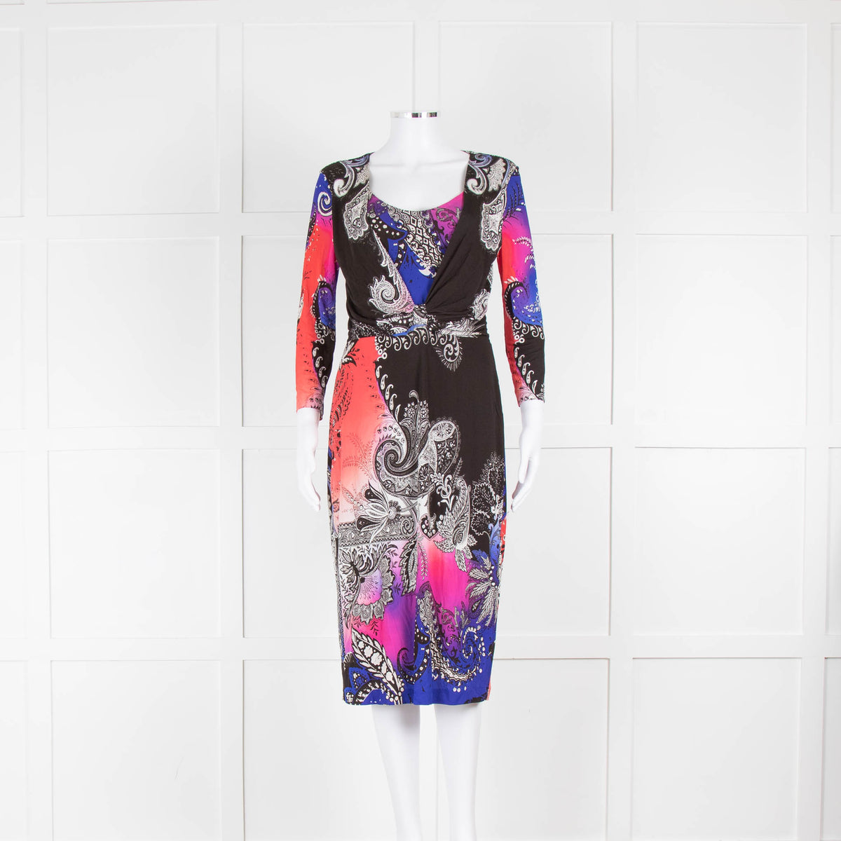 Etro Black Orange Paisley Stretchy Knot Front Dress