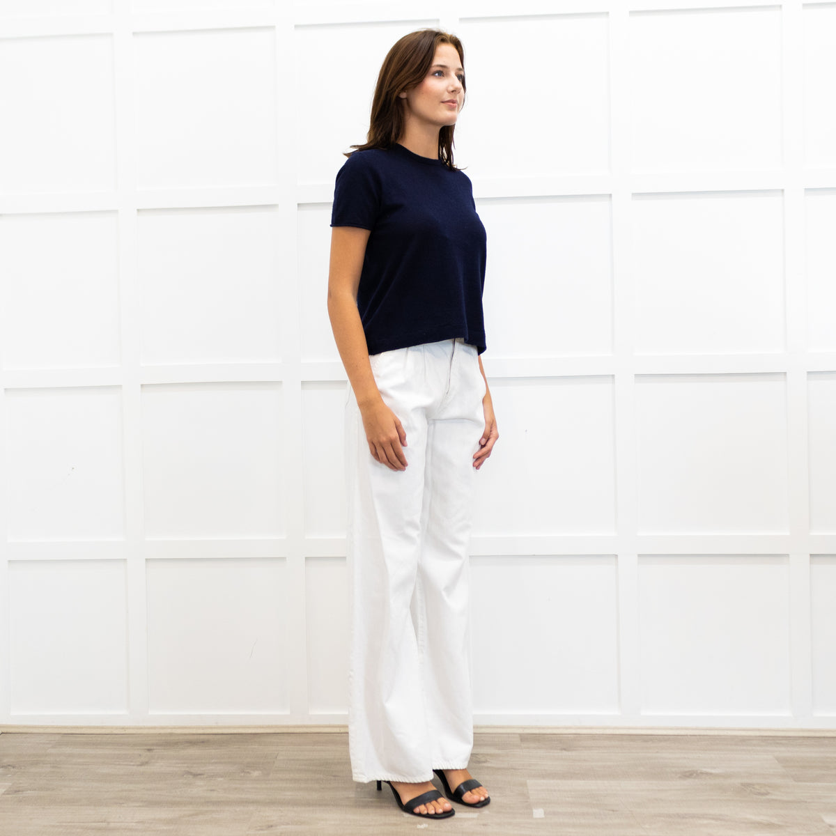 Joseph Navy Fine Knit Short Sleeve Cashmere Sweater