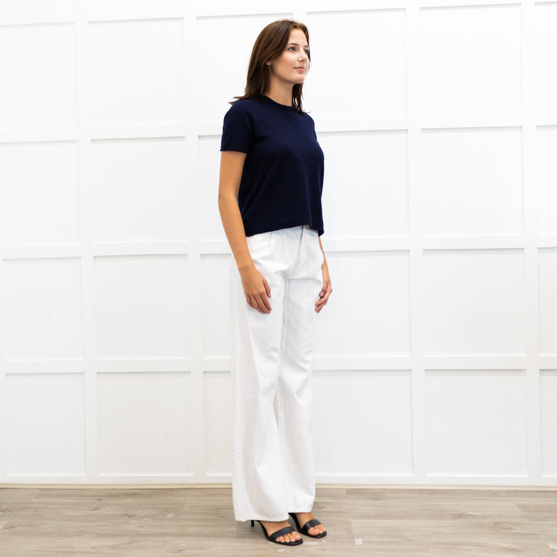 Joseph Navy Fine Knit Short Sleeve Cashmere Sweater