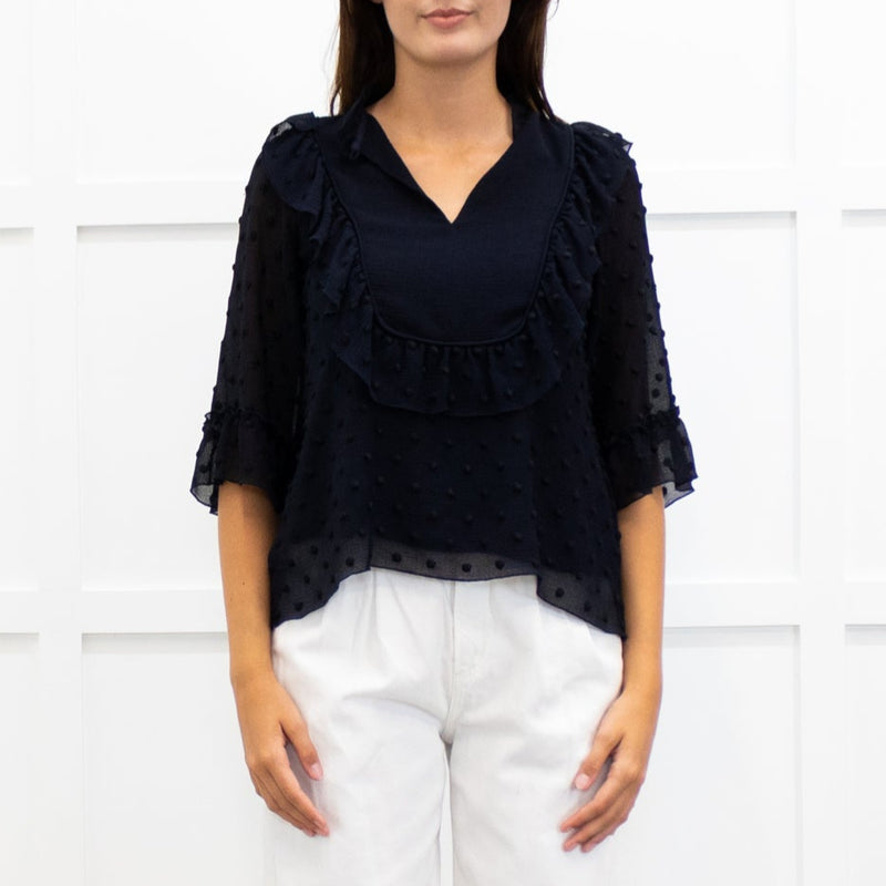 See By Chloe Navy Frilled Sheer Blouse