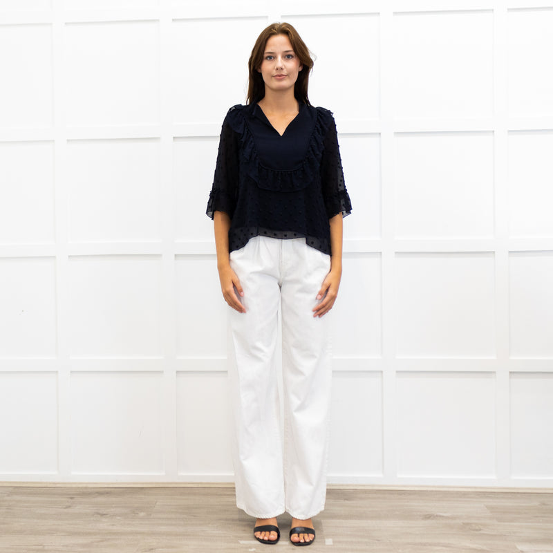 See By Chloe Navy Frilled Sheer Blouse