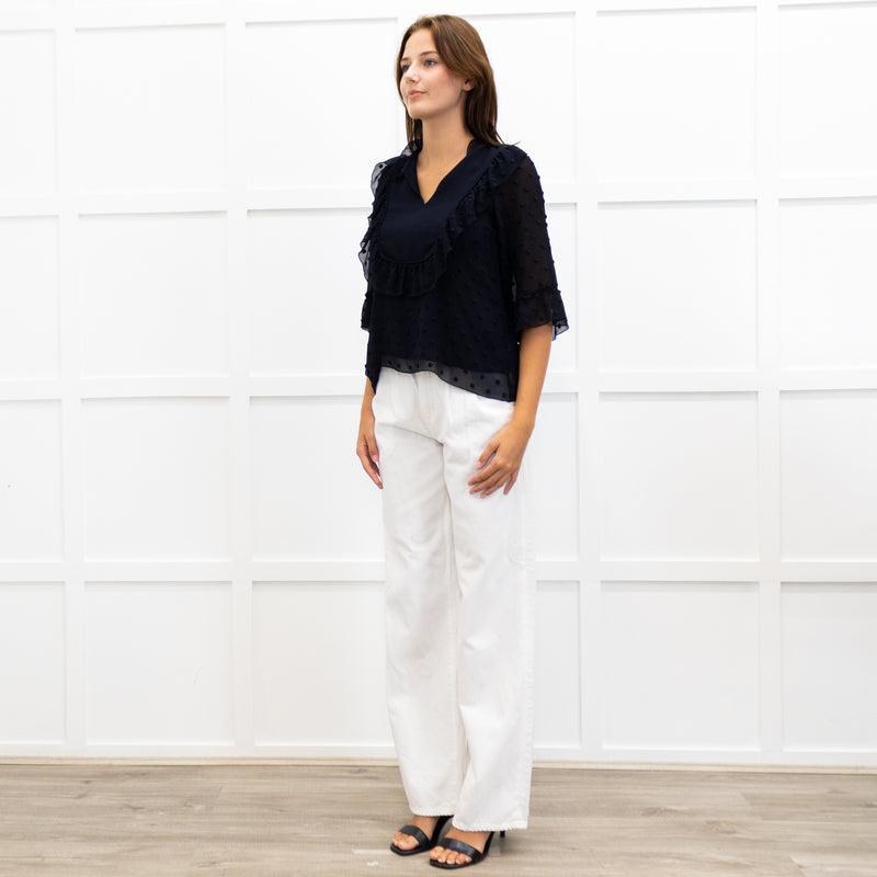 See By Chloe Navy Frilled Sheer Blouse