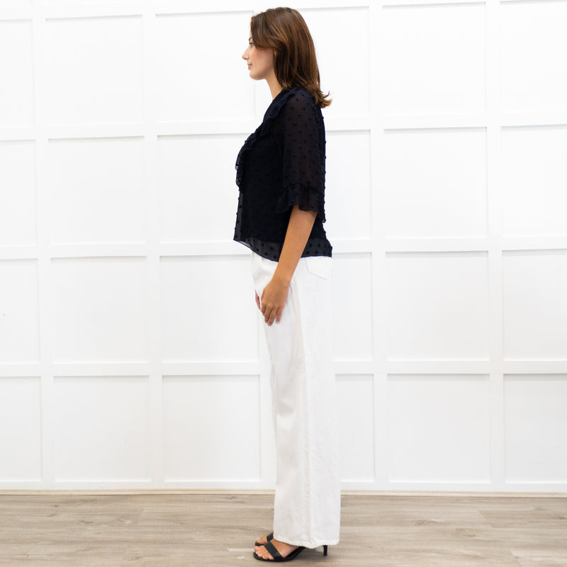 See By Chloe Navy Frilled Sheer Blouse