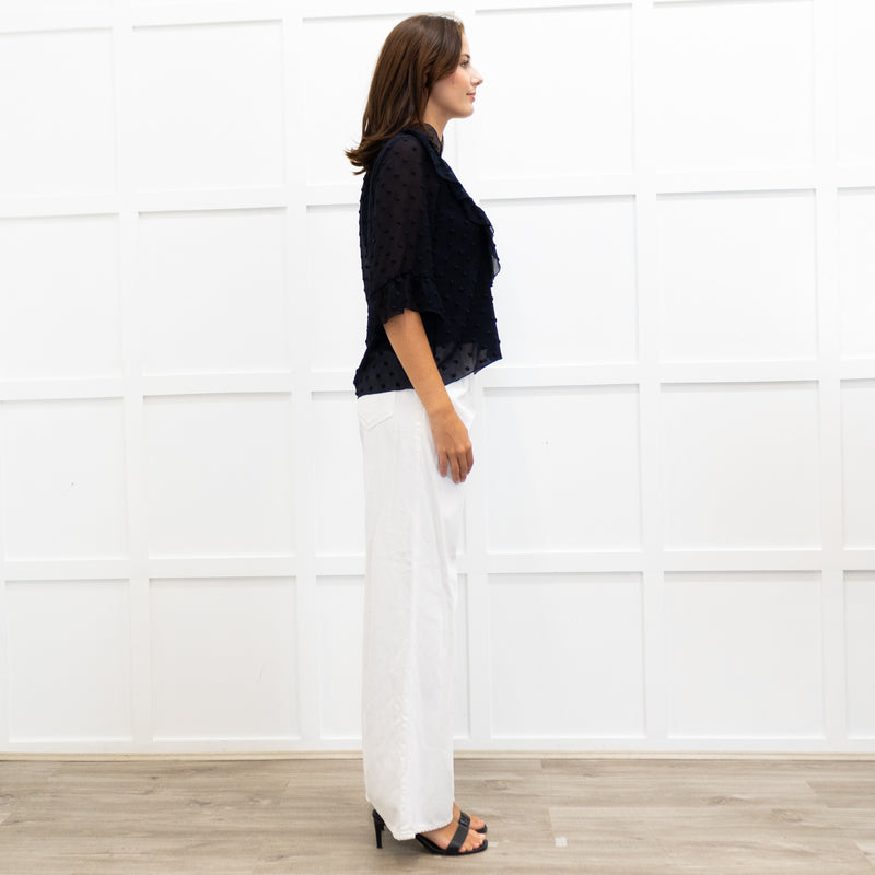 See By Chloe Navy Frilled Sheer Blouse