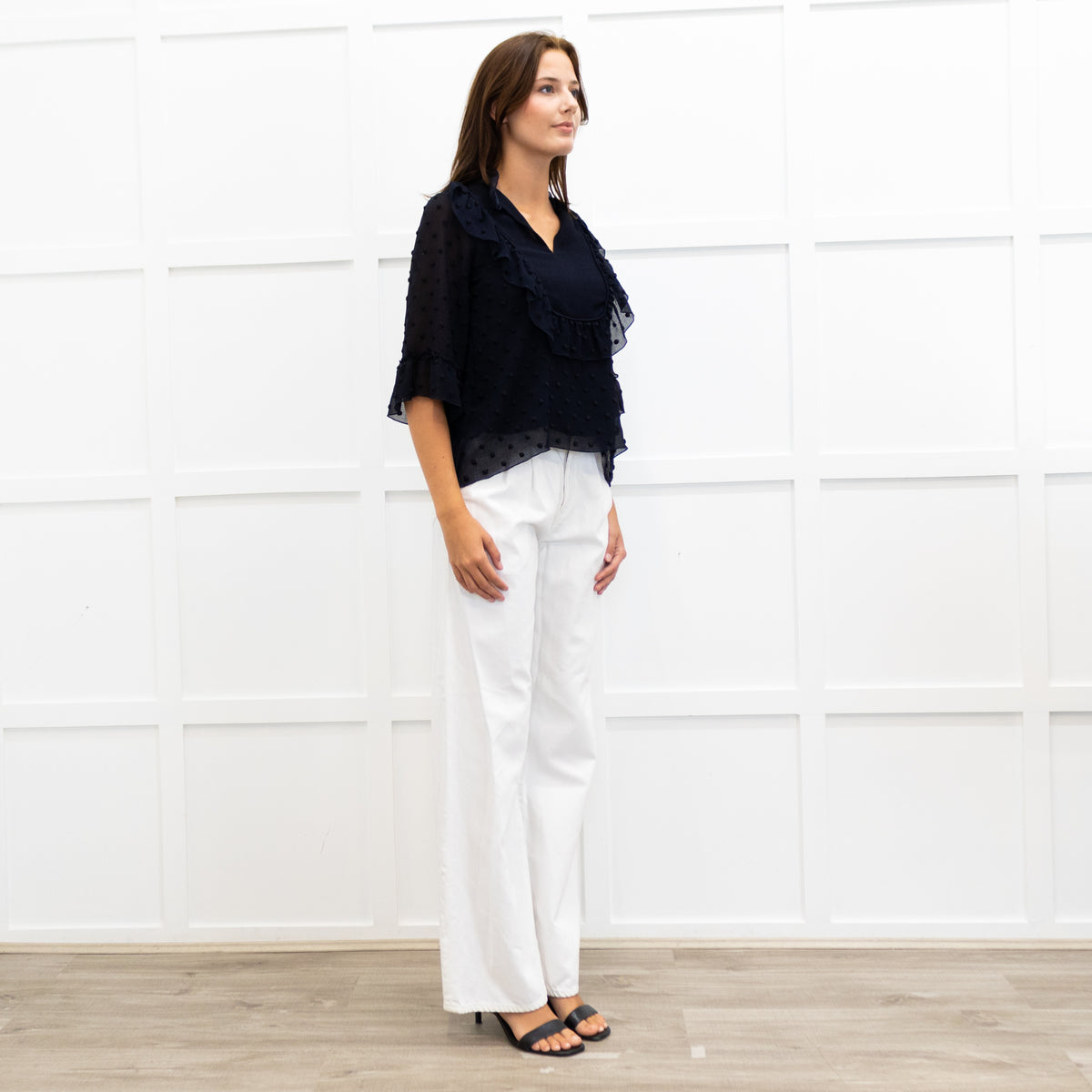 See By Chloe Navy Frilled Sheer Blouse