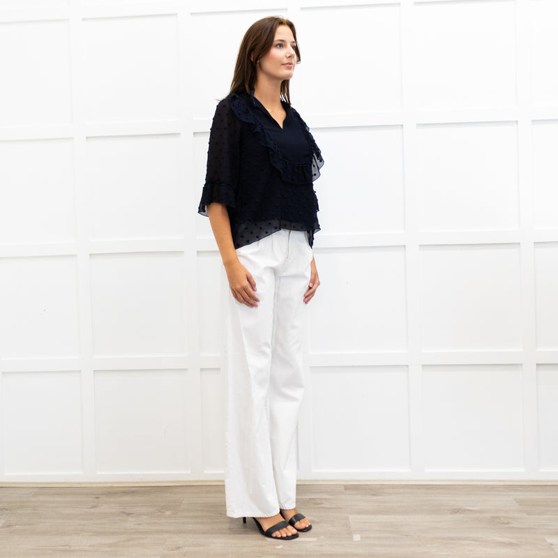 See By Chloe Navy Frilled Sheer Blouse