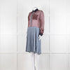 Burberry Shirt Dress with Blue Silk Logo Pleated Skirt and Sheer Burgundy Top