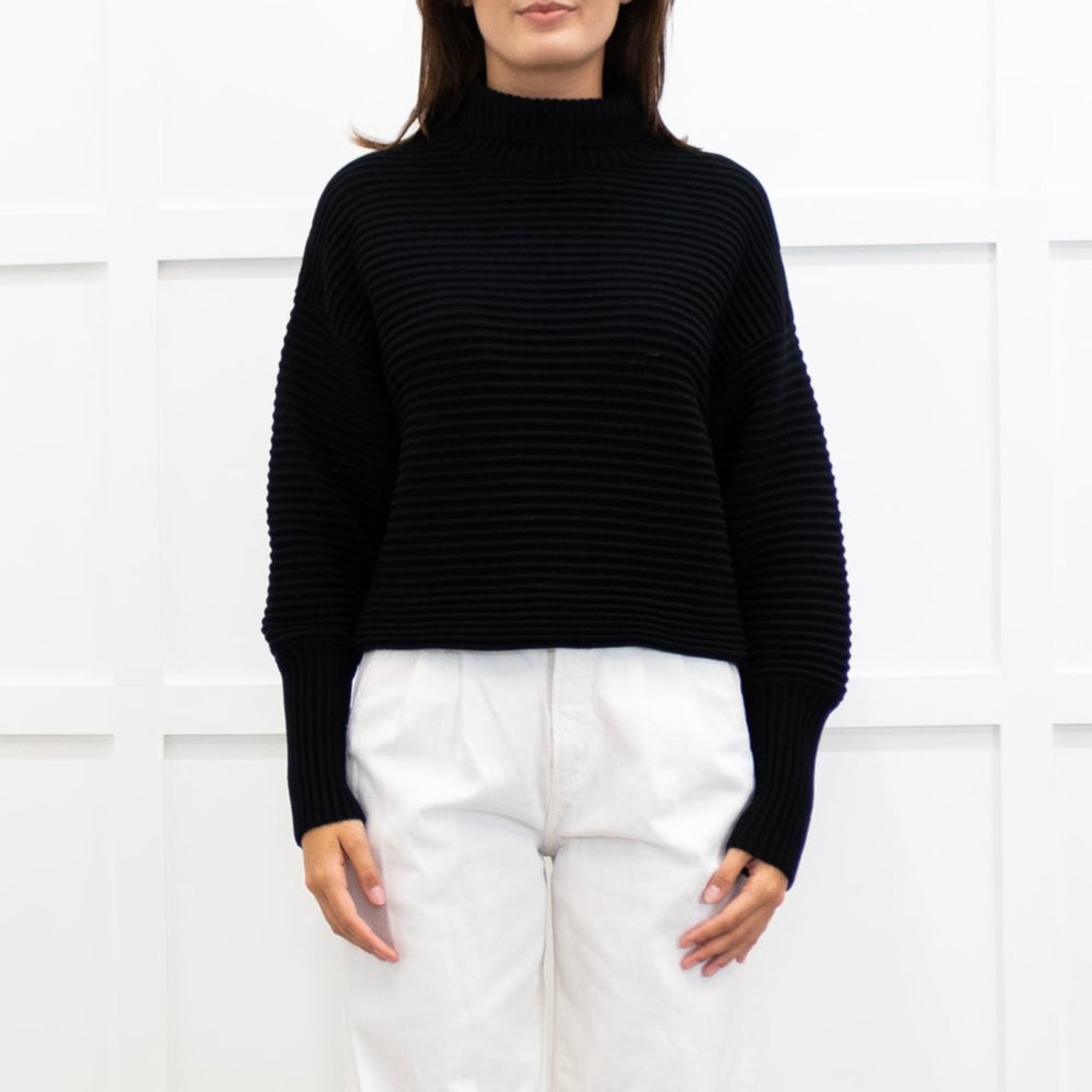 Victoria Victoria Beckham Black Crinkle Knit Turtle Neck